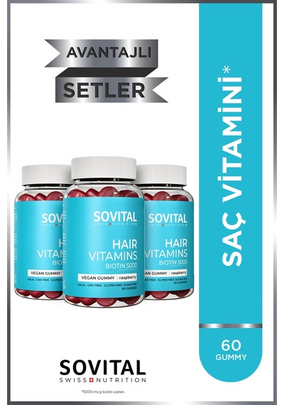 Hair Biotin 5000 Mcg Ahududu Aromalı Şekersiz Çiğnenebilir Saç Vitamini 60 Gummy X3 Adet