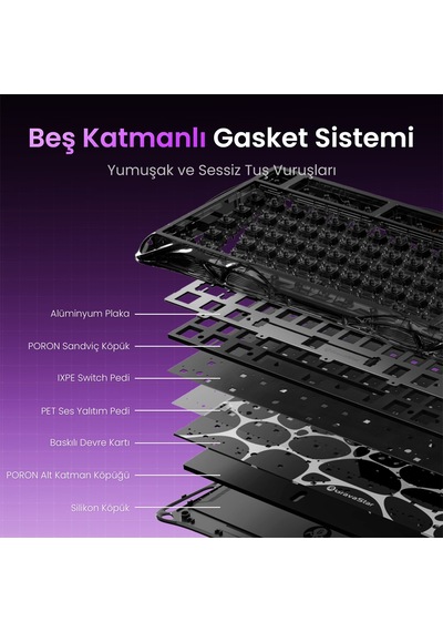 Gravastar Mercury V75 Rgb Manyetik Switch Türkçe Q Transparent Black Kablolu Gaming Klavye