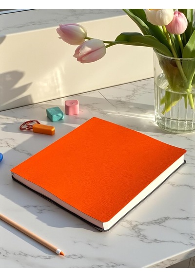 Defter, Noktalı Not Defteri Pu Deri Not Defteri 16,5x16,5 Cm, 96 Yaprak 192 Sayfa , 90 Gr Amber Turuncu