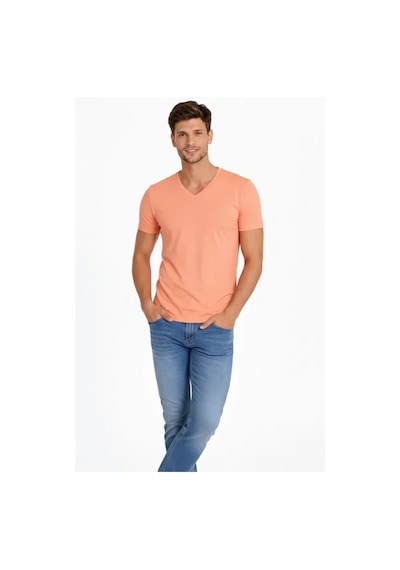 Modi Green Erkek Toz Pembe V Yaka Slim Fit Dar Kesim Likralı Günlük Basic Bo