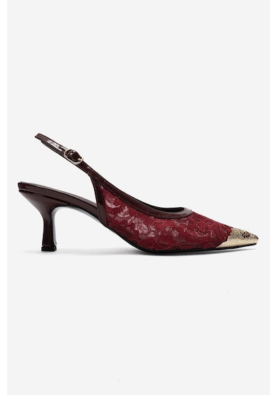 Luvi Shoes Clem Bordo Dantel Detaylı Altın Burunlu Kadın Topuklu Ayakkabı