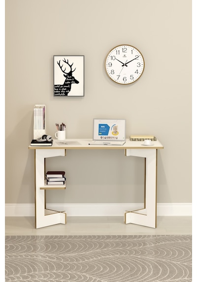 Asra Trend Raflı Modern Çalışma Masası ÇM-02 %100 MDF Bilgisayar Ofis Ders Masası Beyaz