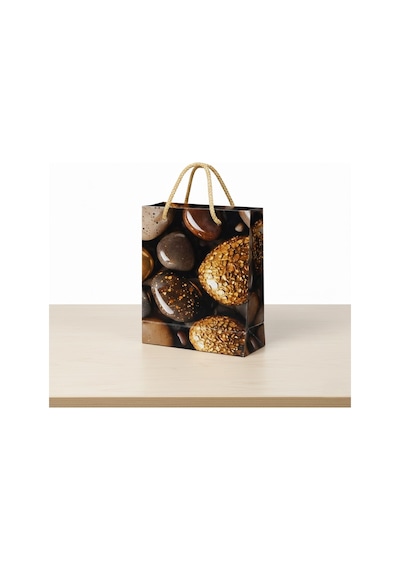 Eczane Hediyelik & Alışveriş Karton Çanta Körüklü Çakıl Taşları 14 x 20 x 8 CM 10 Adet