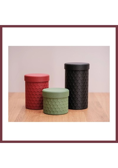 Storeşahin 3d Baskı 3lü Petek Desenli Kapaklı Kavanoz Seti Bal Peteği Dokulu Dekoratif Mutfak Saklama Kabı 5-8-12 Cm Shn0720