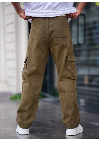 Cool Tarz Erkek Kargo Cep Baggy Pantolon Haki Rengi Haki Haki