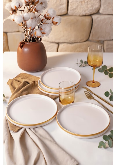 Keramika Mat Beyaz Gold Fileli Stackable Pasta Tabağı 21 Cm 4 Adet