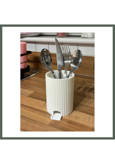 Bezos 3d Baskı Çizgili Kaşıklık Süzgeçli Kaşık Çatal Bıçak Tutucu Lavabo Kenarı Mutfak Gereç Kabı Beyaz 11 Cm Bzstk