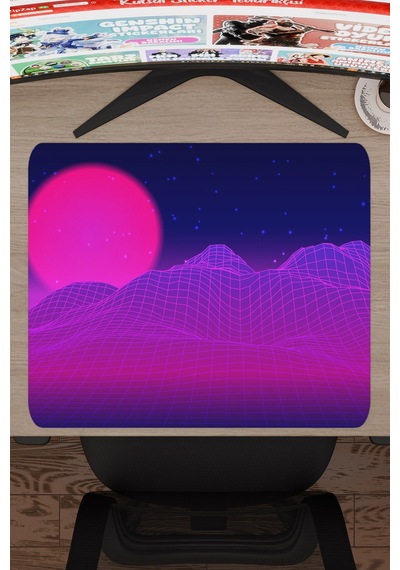 Vaporwave Grid Kaymaz Dikişli Kauçuk Oyuncu Mousepad V2 - 48x40 Xl Gaming Mouse Pad Fare Altlığı