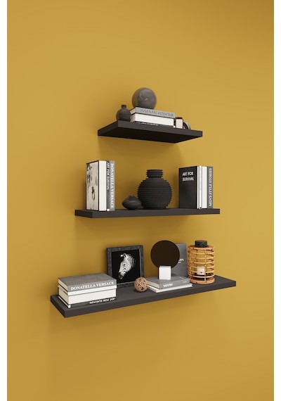 Asra Trend Modern Duvar Rafı DRF-02 %100 MDF 3'lü Dekoratif Organizer Kitaplık Antrasit