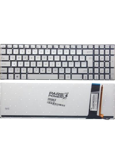 Asus Uyumlu N550Jk-Cn166H. N550Jk-Cn167D. N550Jk-Cn168H Klavye Işıklı Gümüş - Işıklı