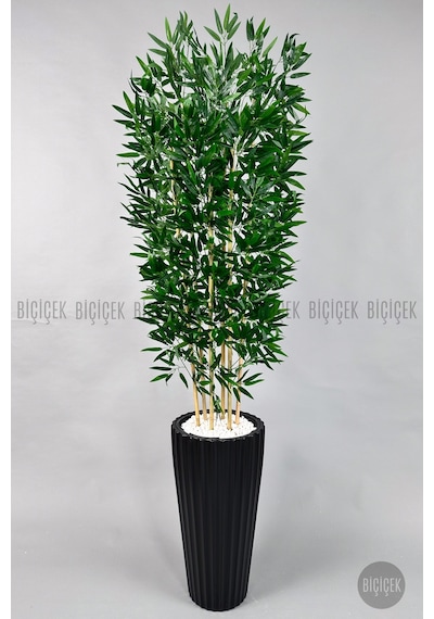 Yapay Bambu Ağacı 6 Dallı Yoğun Yapraklı 220 Cm Siyah Lilyum Saksıda