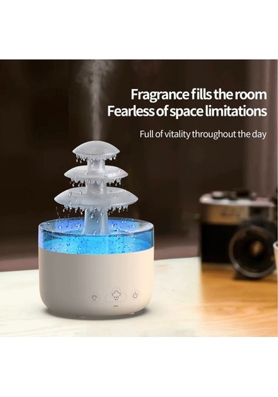 3 Katlı Şelale Yağmur Tasarımlı Ultrasonik Aroma Difüzör - 6 Renk Led Işıklı Hava Nemlendirici