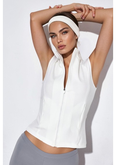 Hiccup Fitted Balıkçı Yaka Kolsuz Active Top Beyaz