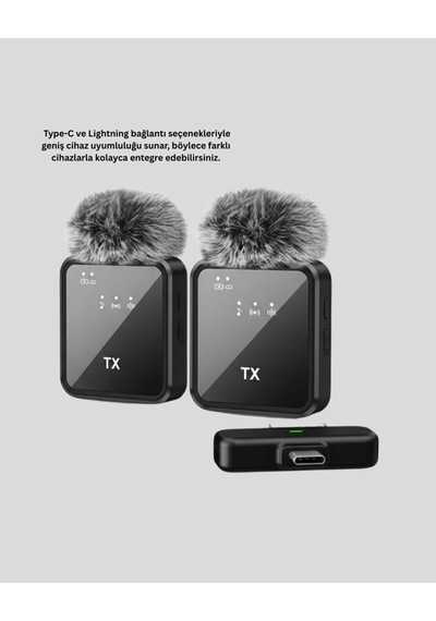 Home 2 Li Kablosuz Yaka Mikrofonu Type-c Ve Lightning Uyumlu Profesyonel Set