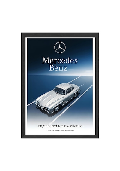 Mercedes Benz Siyah Ahşap Çerçeveli Poster, Dekoratif Araba Duvar Tablosu