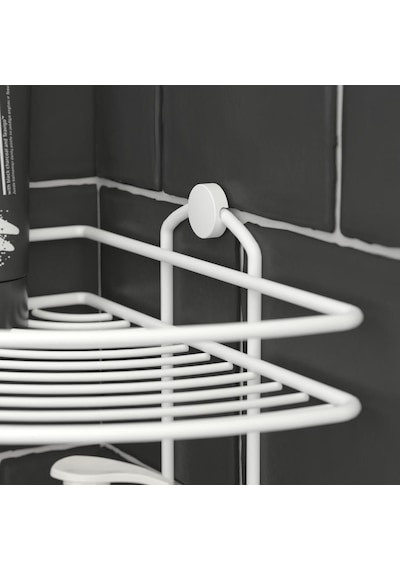 Teknotel Üç Katlı Kancalı Banyo Köşe Rafı Beyaz Bk023H Çok Renkli