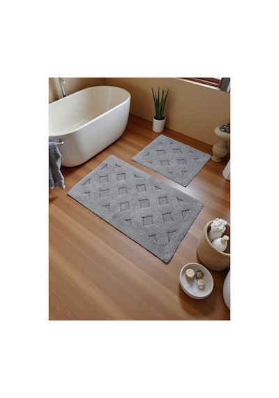 Buççin Online Mağaza Lyraa Pamuklu Banyo Paspas Takımı 60x100 50x60 Gri+-001 Pamuk Polyester Gri Çok Renkli