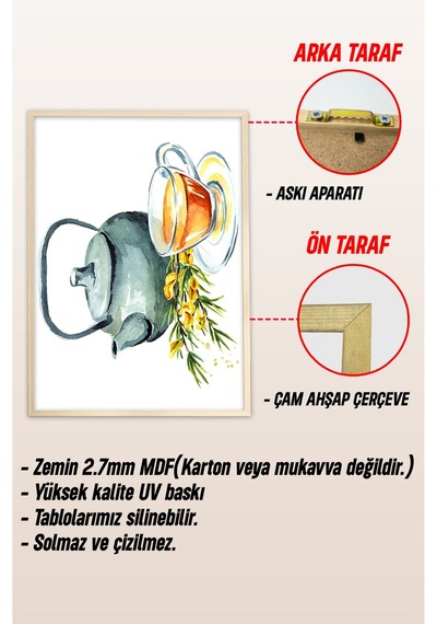 Ahşap Çerçeveli Mdf Tek Tablo Mutfak Dekoru Demlik 1014 32 X 42 Çerçeveli 1014