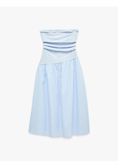 Koton Koton X Sibil Çetinkaya - Drape Detaylı Straplez Midi Elbise Mavi 6sak80121uk