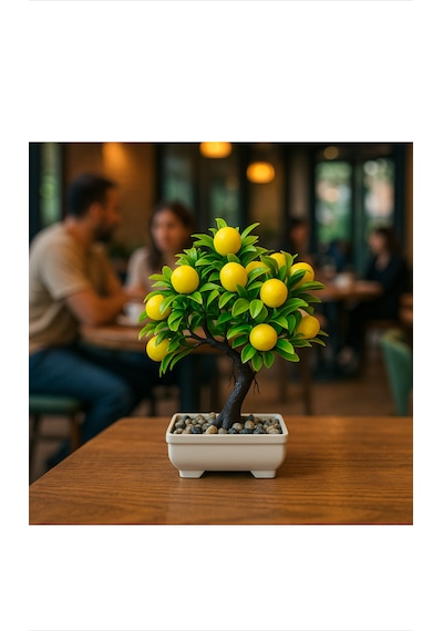 Dekoratif Limon Ağacı 23 Limonlu, Saksılı Ve Taşlı Plastik Bonsai Açık Sarı - Yeşil