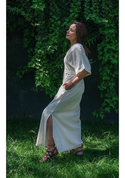 Dokuma Kaftan Elbise - Rahatlığın Şıklığı Ücretsiz Kargo İle Bej