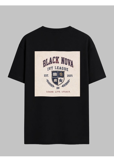 Black Nova Oversize Baskılı Unisex Tişört Ivy League Black Siyah