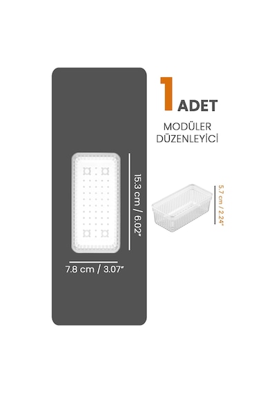 Modüler Çekmece İçi Düzenleyici - Banyo Makyaj Takı Organizer Ofis Düzenleyici 15,3 X 7,8 Cm Şeffaf