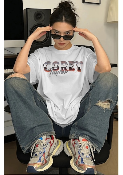 Corey Taylor Slipknot Rock Metal Müzik Grubu Baskılı Unisex Overs Beyaz