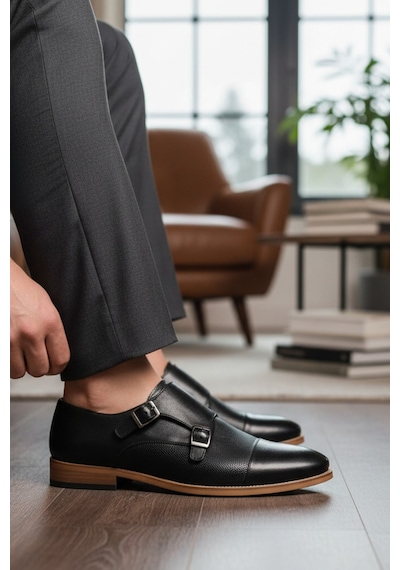 Enoch Erkek Siyah Hakiki Deri Klasik Ayakkabı Çift Tokalı Monk Strap Tasarımlı Ve Mikro Dokulu Panelli Model Siyah Enoch Erkek Siyah Hakiki Deri Klasik Ayakkabı Çift Tokalı Monk Strap Tasarımlı Ve Mikro Dokulu Panelli Model Siyah