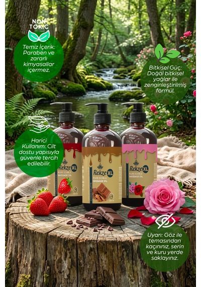 Aromaterapi Masaj Yağı 3 Lü Set Büyük Boy 250 Ml Çilek, Çikolata Ve Gül Esanslı Yağ - 502112197
