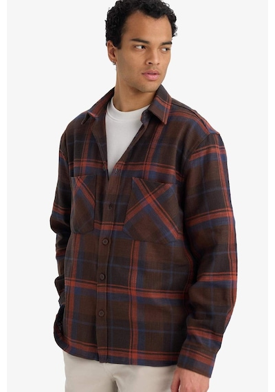 Defacto Regular Fit Polo Yaka Kareli Flanel Uzun Kollu Gömlek G2331ax25aubn339 Kahve-bn339