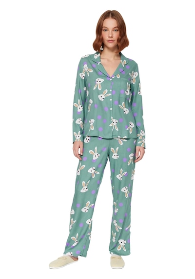 Ersefa Kadın Viskon Puantiye Tavşan Baskılı Pijama Takımı Fonksiyonel Da Çok renkli