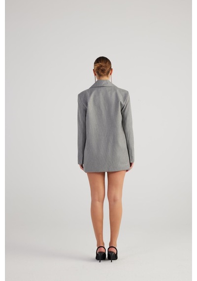 Holly Lolly Oversize Kesim Simli Çizgili Eden Blazer Ceket Gri