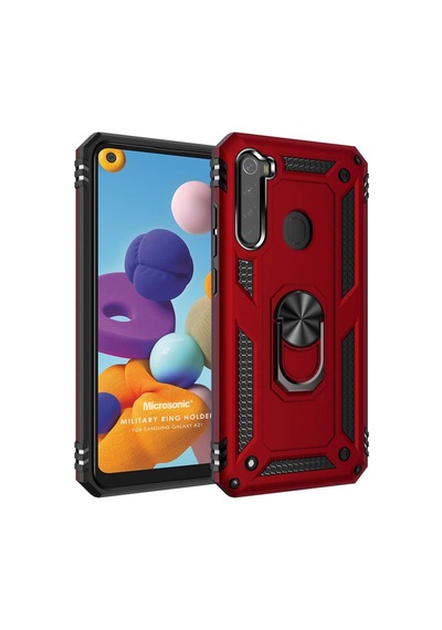 A21 Için Kılıf Military Ring Holder Siyah Galaxy A21 İle Uyumlu Kılıf - Siyah Diğer
