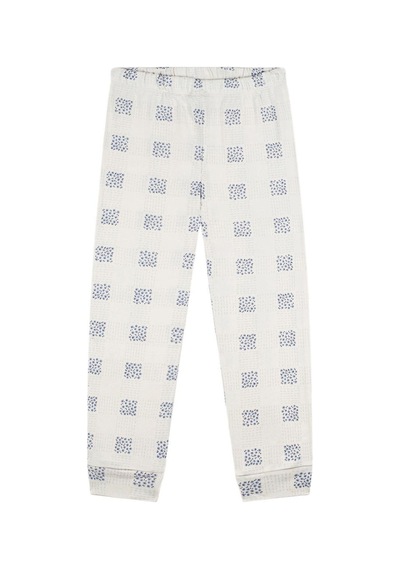 Antebies Organik Krem Ekose Çiçek Desenli Beli Lastikli Uzun Kollu Kız Çocuk Pijama Takımı