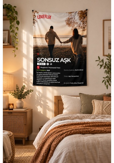 Sevgiliye Hediye - Kişiye Özel Netflix Film Dekoratif Duvar Örtüsü Duvar Halısı Beyaz