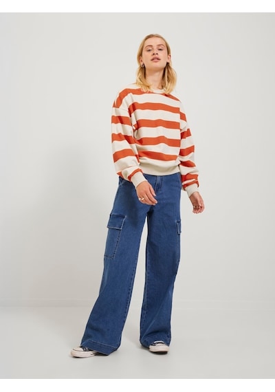 Jack & Jones Jjxx Rahat Kesim Çizgili Kırmızı - Ekru Kadın Sweat 12243288 001