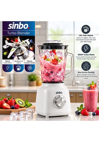 Krem Turbo El Blender Seti Doğrayıcı - Mikser - Blender 600w 2 Kademe Hız 1.5lt Cam Hazne Shb-7516 4801