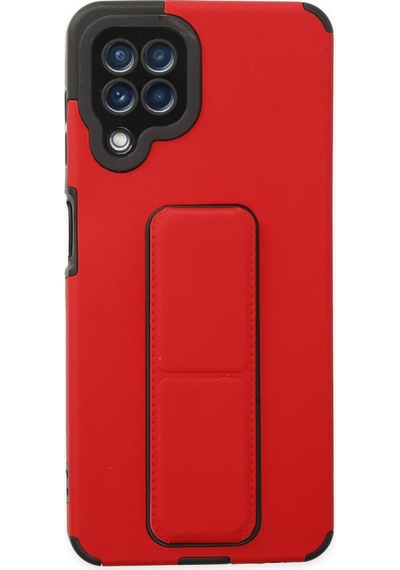 Newface Samsung Uyumlu Galaxy A22 Kılıf Mega Standlı Silikon - Kırmızı Kırmızı