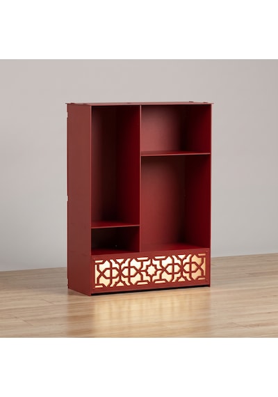 Işıklı Metal Masa Düzenleyici Masaüstü Kitaplık Minimalist Kitap Tutucu Kırmıızı
