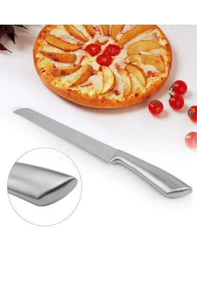 Ekmek Bıçağı, 1 Adet Uzun Paslanmaz Çelik Tırtıklı Ekmek Bıçağı 34 Cm Gri