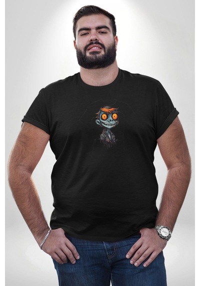 Angemiel Halloween Genç Zombi Siyah Büyük Beden Erkek Kadın Unisex Basic Ön Baskılı Tişört Siyah