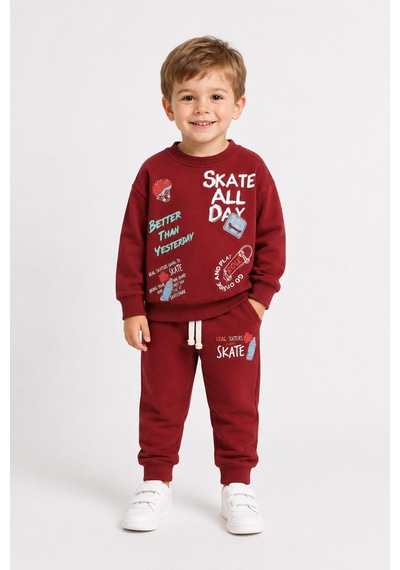 Ahengim Erkek Çocuk Kaykay Baskılı Sweatshirt Eşofman Altı 2 Li Takım 1-4 Yaş Ak115 Kırmızı Ahengim Erkek Çocuk Kaykay Baskılı Sweatshirt Eşofman Altı 2 Li Takım 1-4 Yaş Ak115 Kırmızı