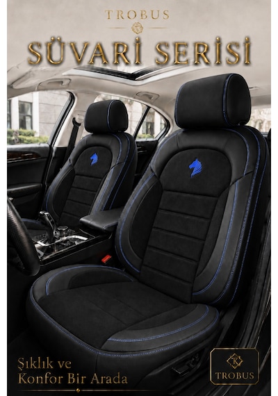 Kia Venga 2012-2015 Uyumlu Süvari Serisi Siyah Mavi Oto Koltuk Kılıfı