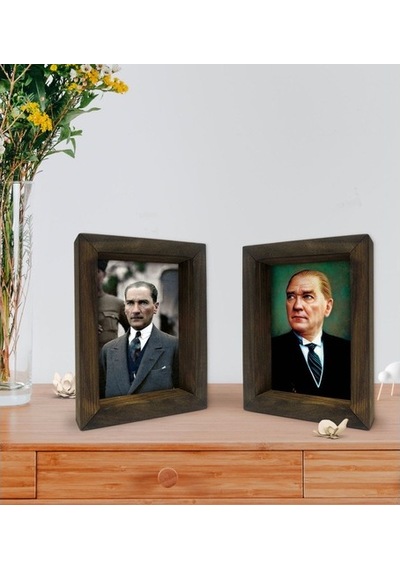 Bk Gift Atatürk Tasarımlı Dekoratif 2'Li Doğal Masif Ahşap Çerçev (500760239)