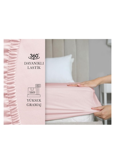 Yastık Kılıflı , Lastikli Çarşaf Takımı %100 Penye Pembe