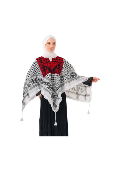 Zaytoon Filistinli Geleneksel Ve Kırmızı Nakışlı Kefiye Desenli Kap Banşo S100053 Renkli