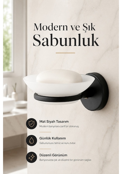 Alper Banyo Lotus Yapışkanlı Mat Siyah Sabunluk, Plastik Tabaklı