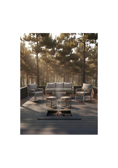 Dora Garden Home Zen 3+1+1 Açık Gri Rattan Bahçe Takımı Masalı Siyah Çizgili