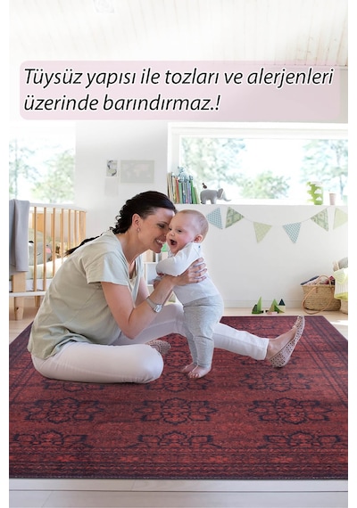 Folk Etnik Desenli Dokuma Taban Dekoratif Afgan Kırmızı Halı Ba 48 Bej